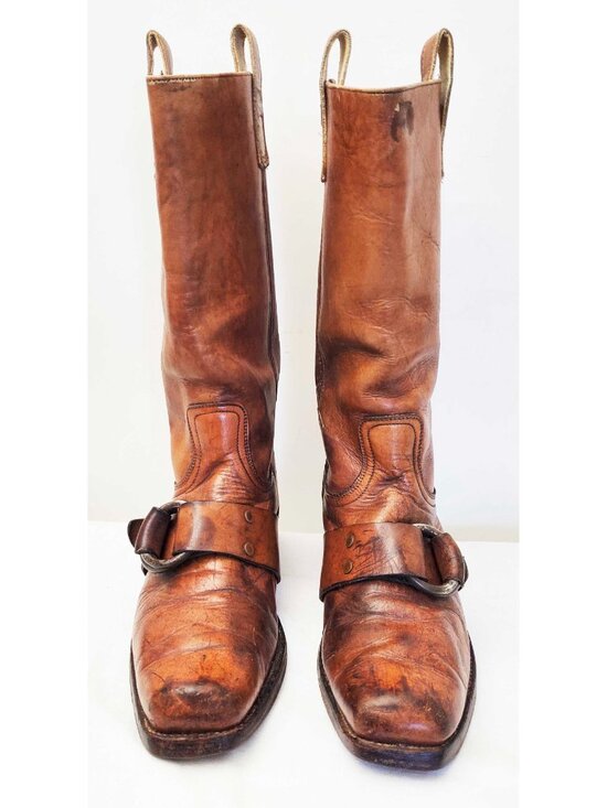 Vintage FRYE 1970\'s Black Label Brown Engineer Harness Boots Square Toe USA 12D main image 6